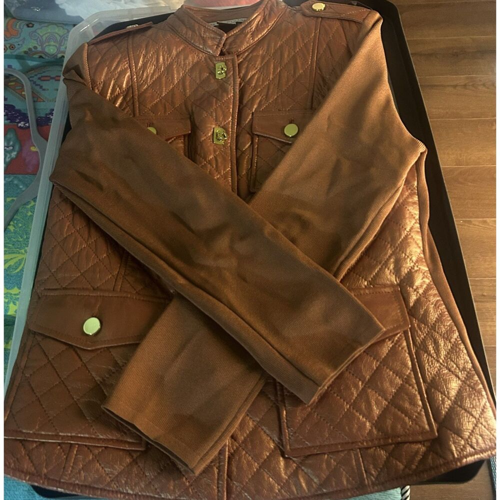 Vintage Peter Nygard Bronze Quilted Leather and Knit Hybrid Jacket Size Small - Picture 6 of 8